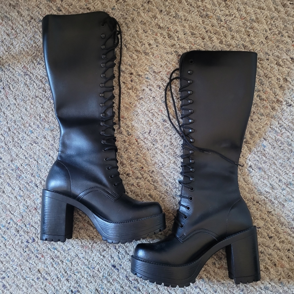 Black Vegan leather laced platform boots